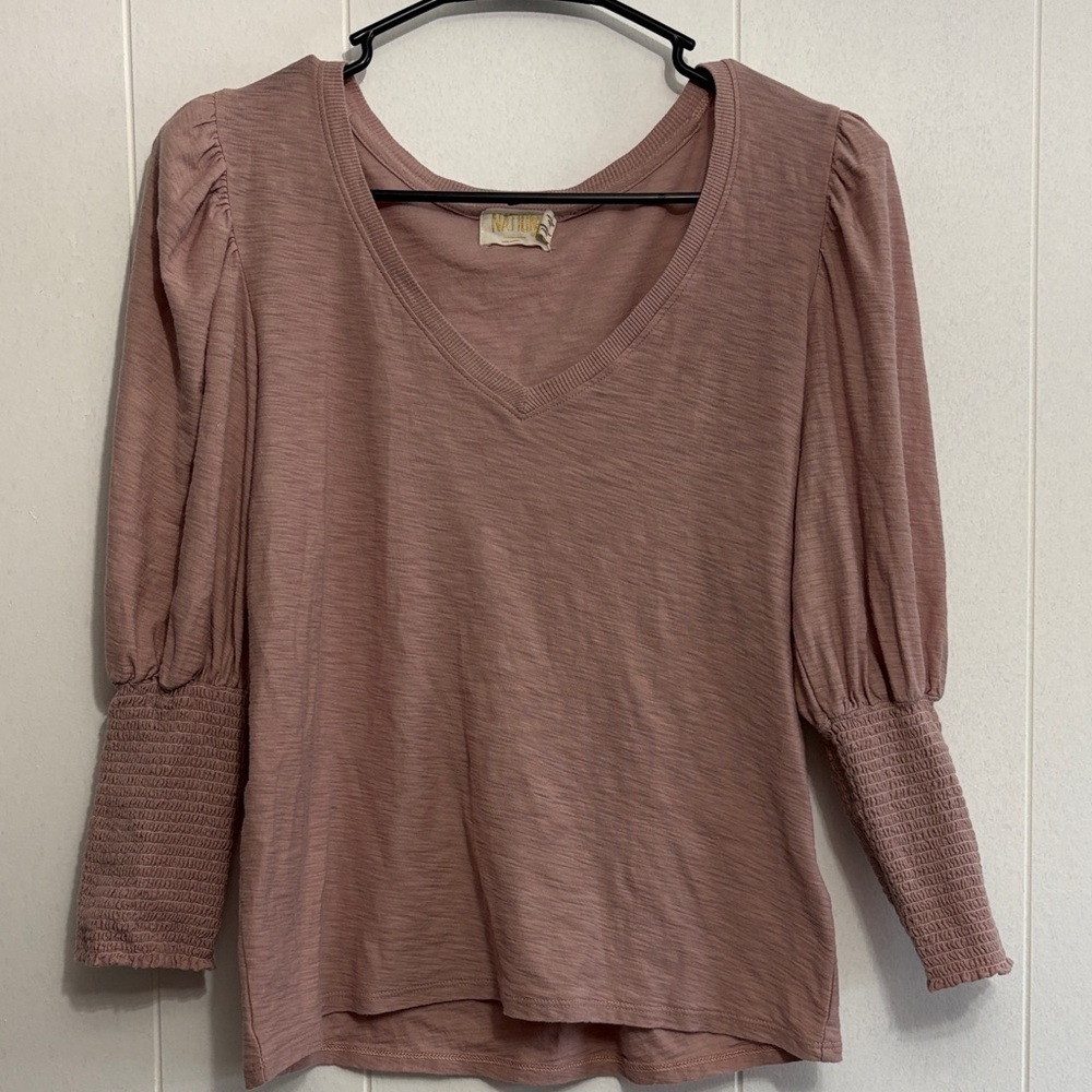 Nation LTD Pink Puff Sleeve Cotton Top